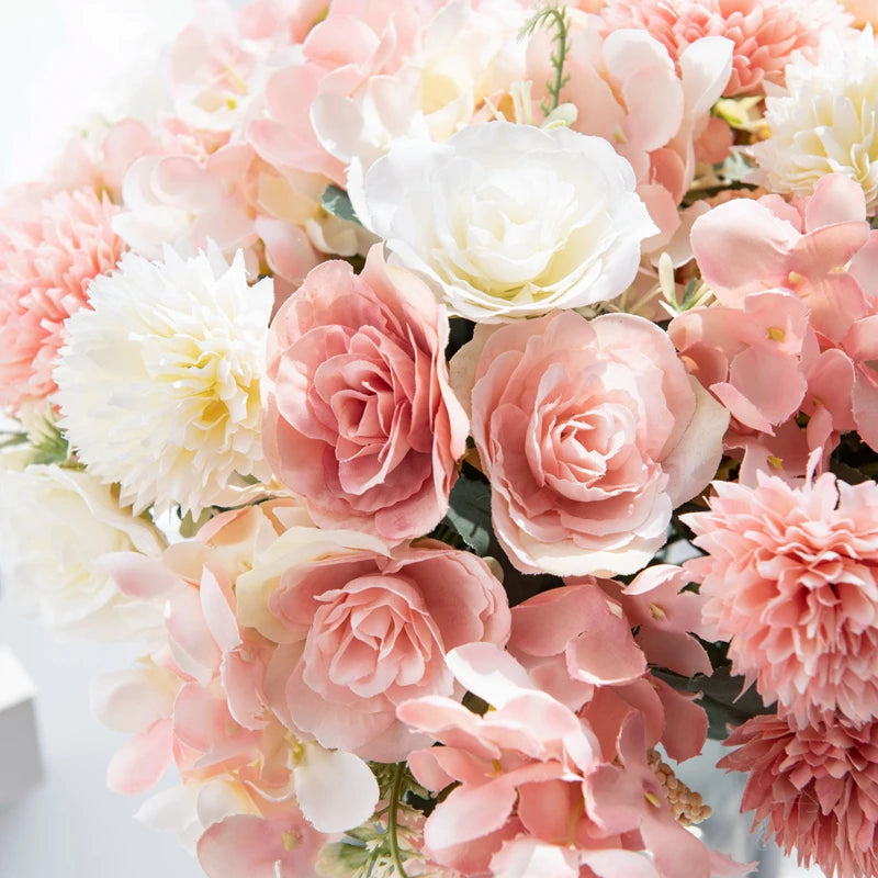 Artificial Silk Hydrangea Rose Flowers Wedding Bridal Bouquet Outdoor Yard Holiday Ornament Vase Home Room Decoration Scrapbooks