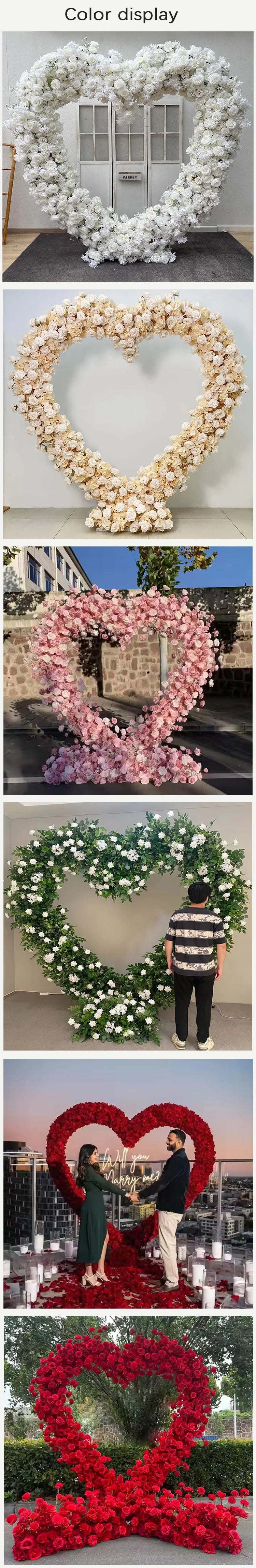 200CM Wholesale Artificial Silk Flower Red White Arched Heart Shaped Wedding Arched Rose Heart Shaped Arched Flower Background