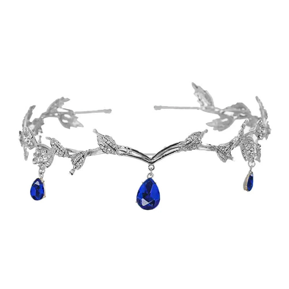 Bridal Crystals Tiara Crown Leaf Alloy Bridal Crown for Women Princess Headband Retro Rhinestone Hair Accessories