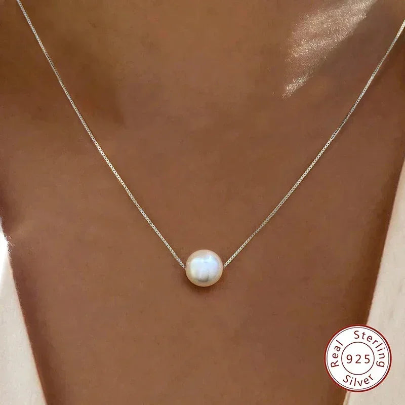 925 Sterling Silver Fashion Luxury White 6MM 8MM 10MM Mother of Pearl Pendant Necklace for Women Wedding Jewelry Accessories