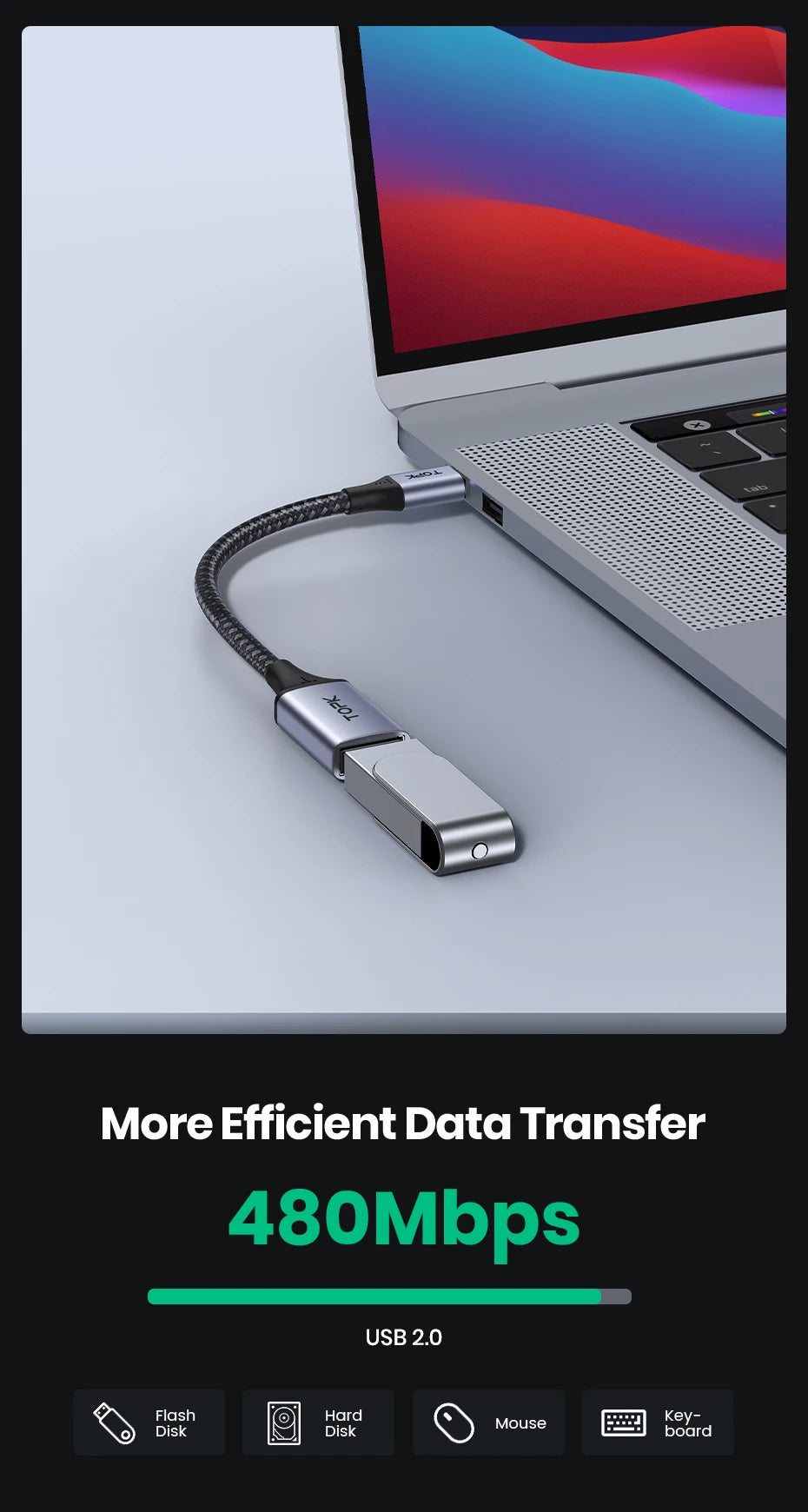 TOPK USB C to USB A Dapter OTG Cable Type C Male to USB 3.0 2.0 Female Cable for MacBook Pro Samsung Type C Adapter