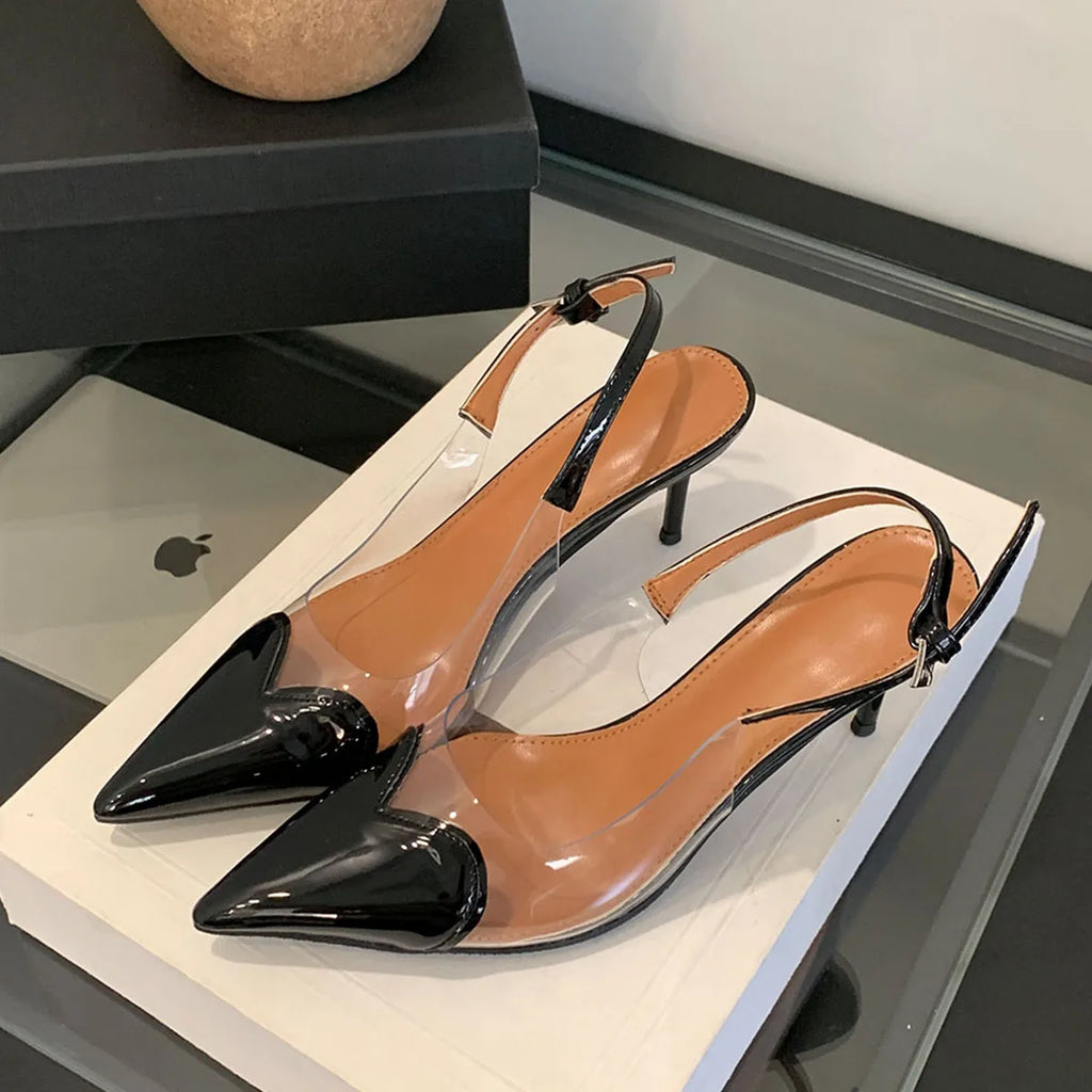 Heart Shaped Women Pumps Elegant Pointed toe Transparent PVC Slingbacks Stiletto High heels Party Shoes
