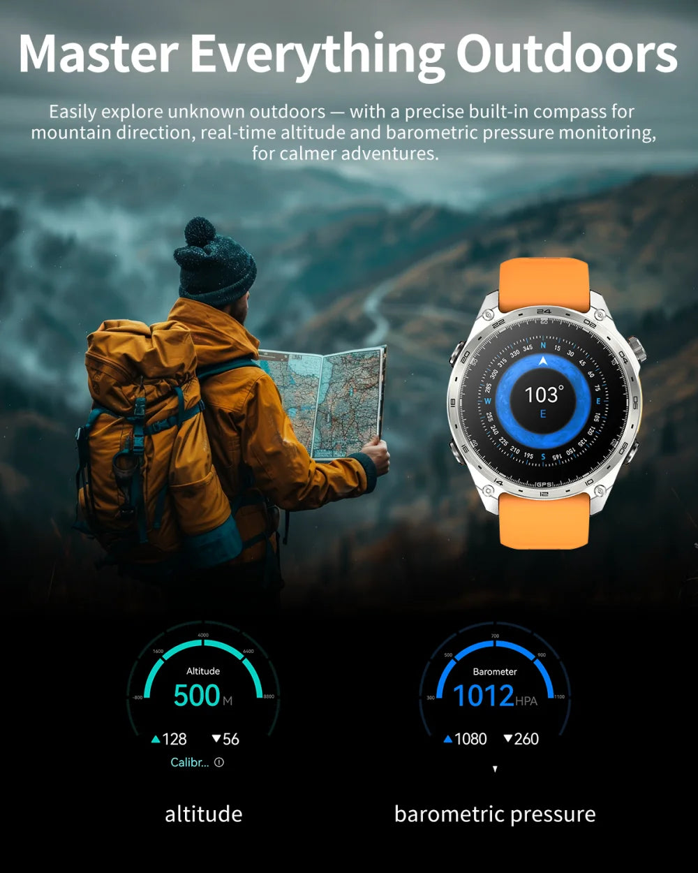 Men Sports GPS Outdoor Smart Watch App Download 4GB Memory Offline Map Waterproof MP3 MP4 LED Lighting Blue Tooth Smartwatch