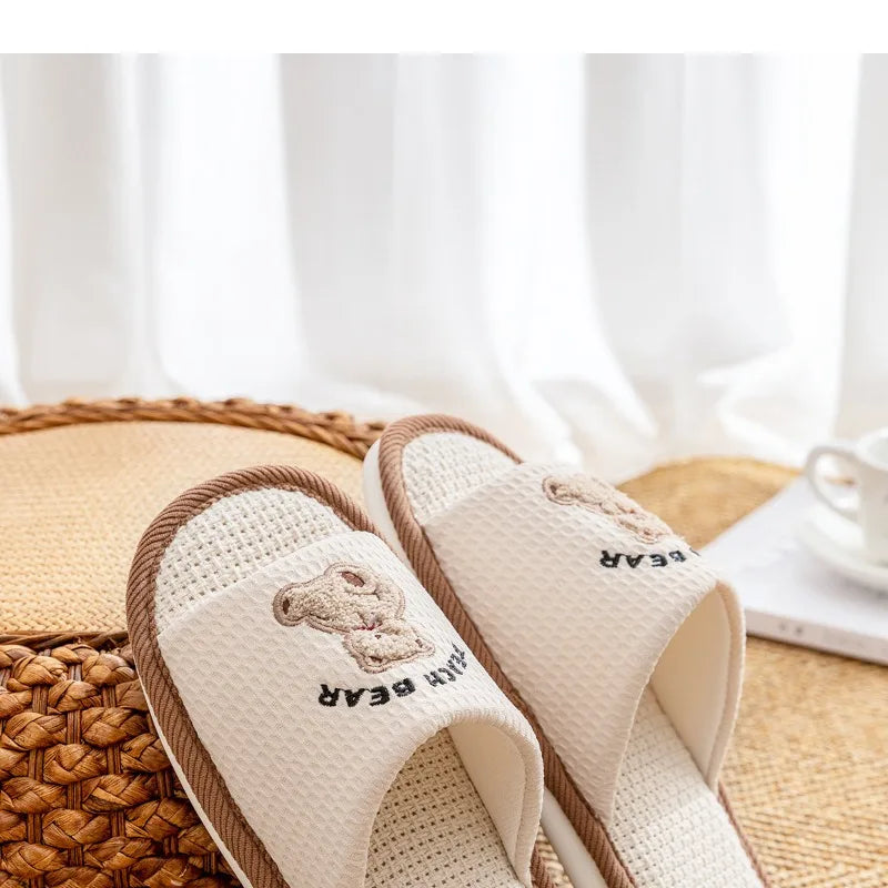 Home Linen Slippers Women's Four Season Sweat Absorbing Cotton Linen Cloth Slippers Cute and Casual PVC Toe Slippers Sandals