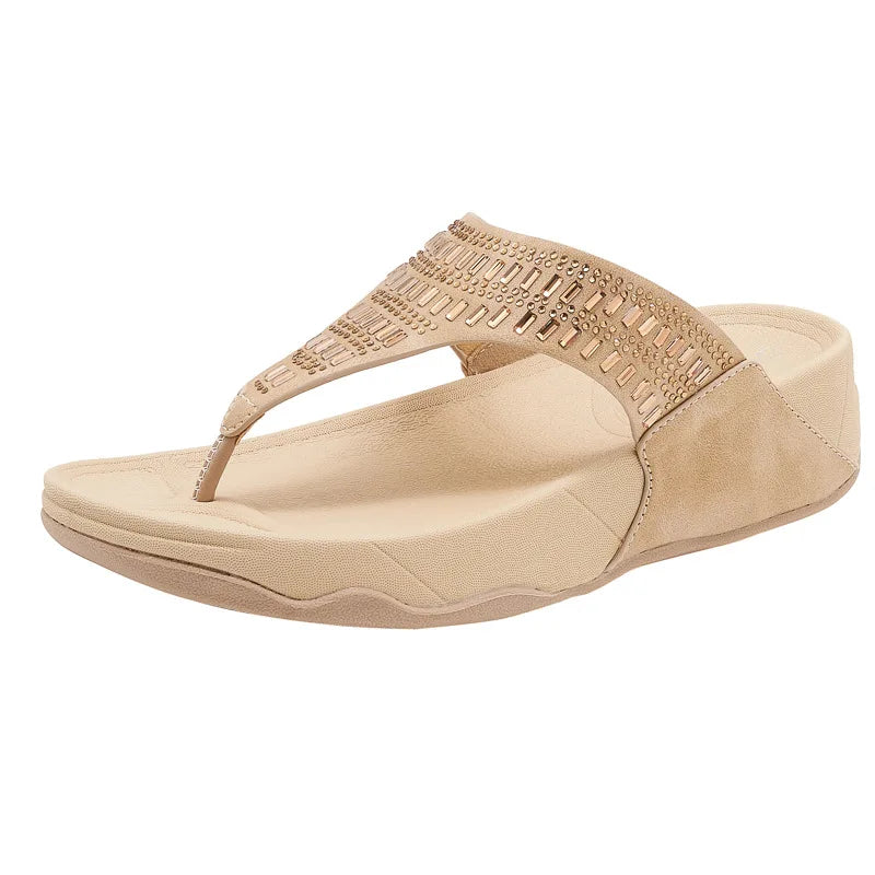 Women's Sandals Summer  Casual Non-Slip Suede  Diamond Soft Platform Wedge Flip Flop Walking Beach Slippers Shoes Woman