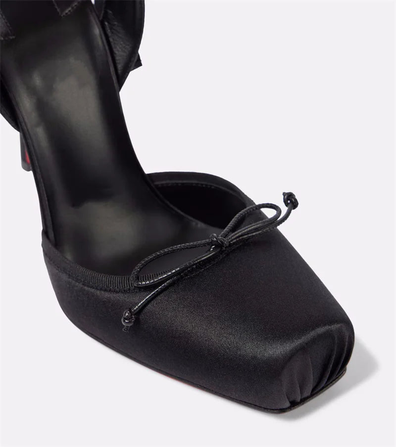 Luxury Design Woman Sandals 2026 Summer High Quality Square Satin High-heeled Female Shoes With Ankle Straps Wedding Flip Flops
