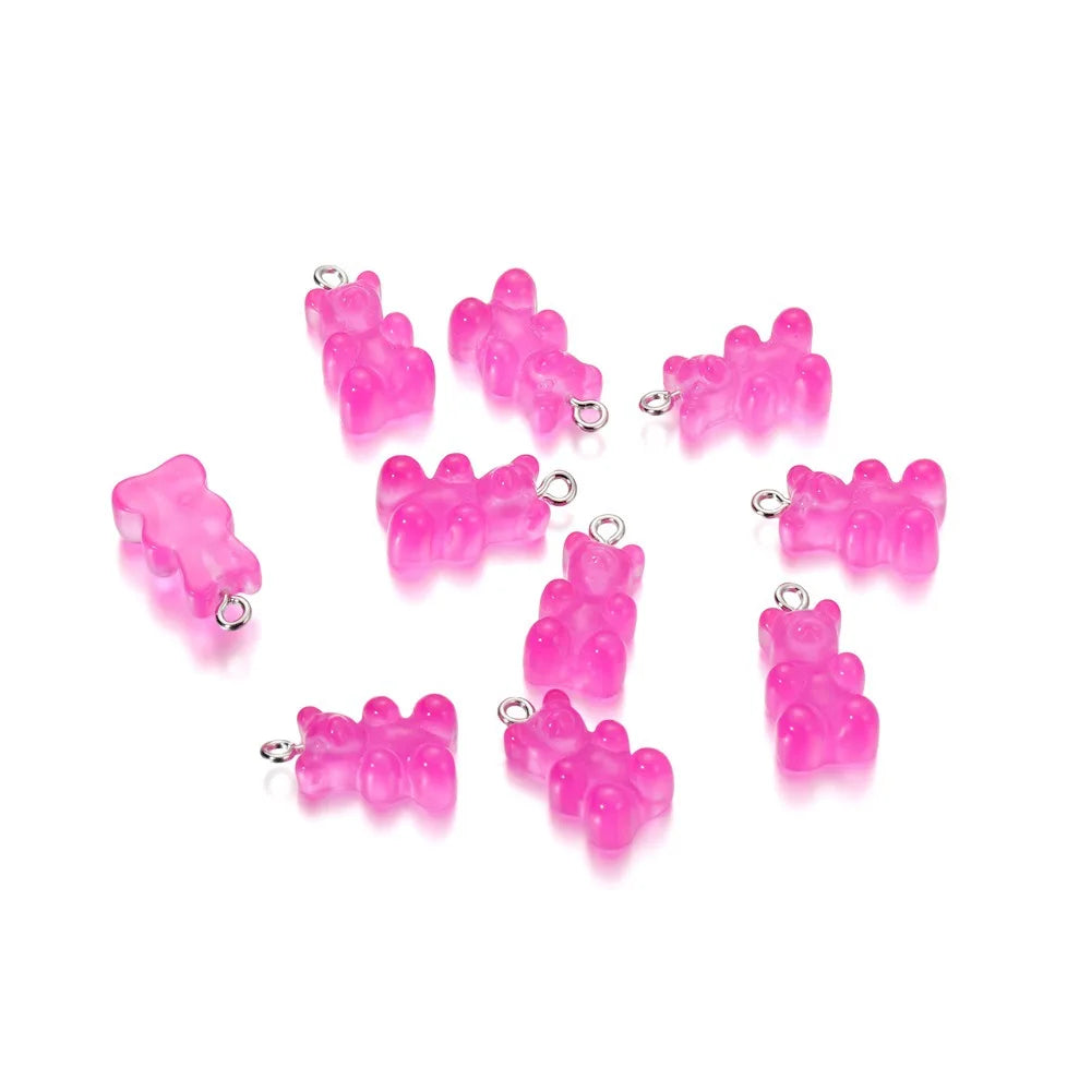 20Pcs 6 Color Colorful Bear Charms Resin Cabochons Glitter Gummy Candy Necklace Keychain Pendant DIY Making Accessories New