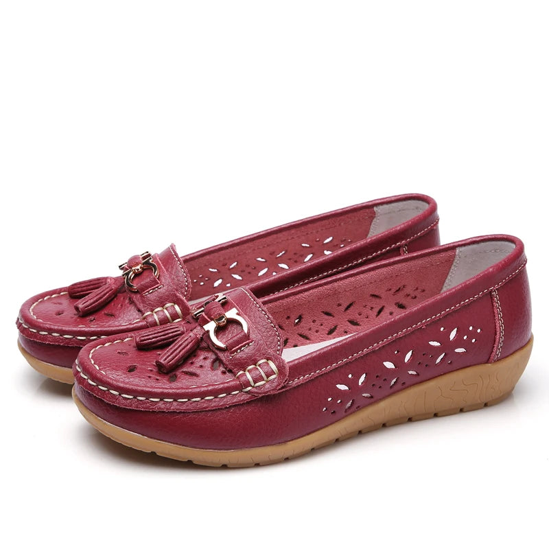 Women Wedge Flats Genuine Leather Slip On Loafers Moccasins Casual Shoes Luxury Brand Designs Big Size 41 42 43