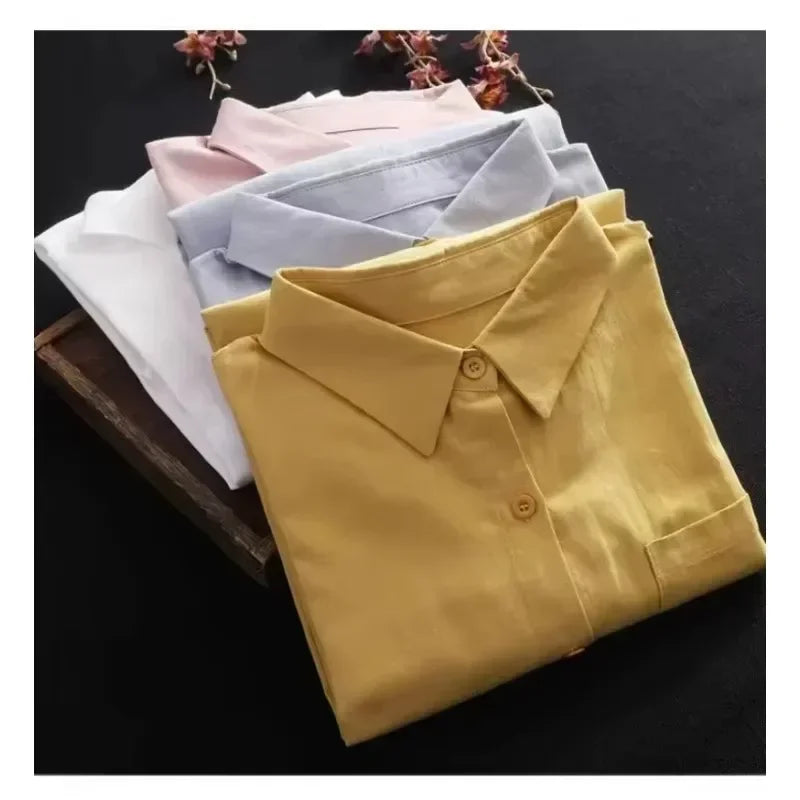 Plus Size Women Tops Blouses Loose Breathable Midi clothing Korean Casual Shirts Women Simple Solid Female Long Sleeved Blouses