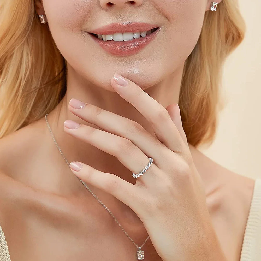 Trumium 100% 925 Sterling Silve Ring Simple Zircon Stackable Round CZ Finger Rings For Women Party Wedding  Fine Jewelry