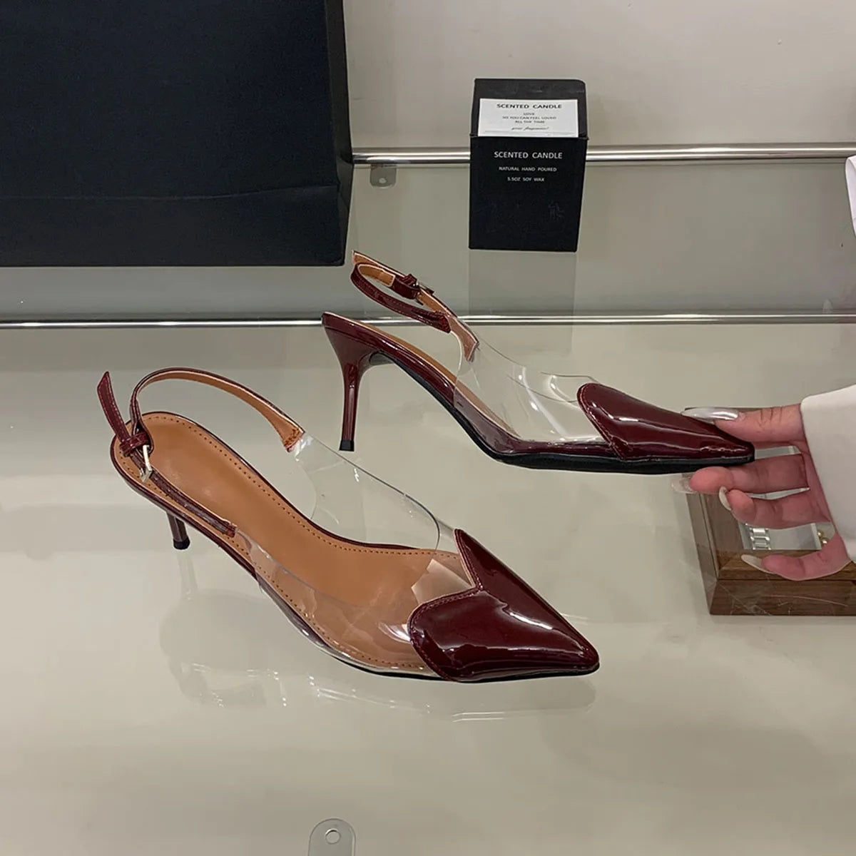 Heart Shaped Women Pumps Elegant Pointed toe Transparent PVC Slingbacks Stiletto High heels Party Shoes