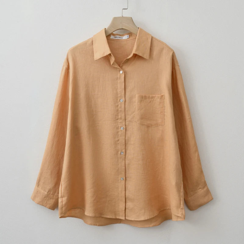 2025 Summer Autumn Long sleeve Linen oversized blouse Basic Shirt