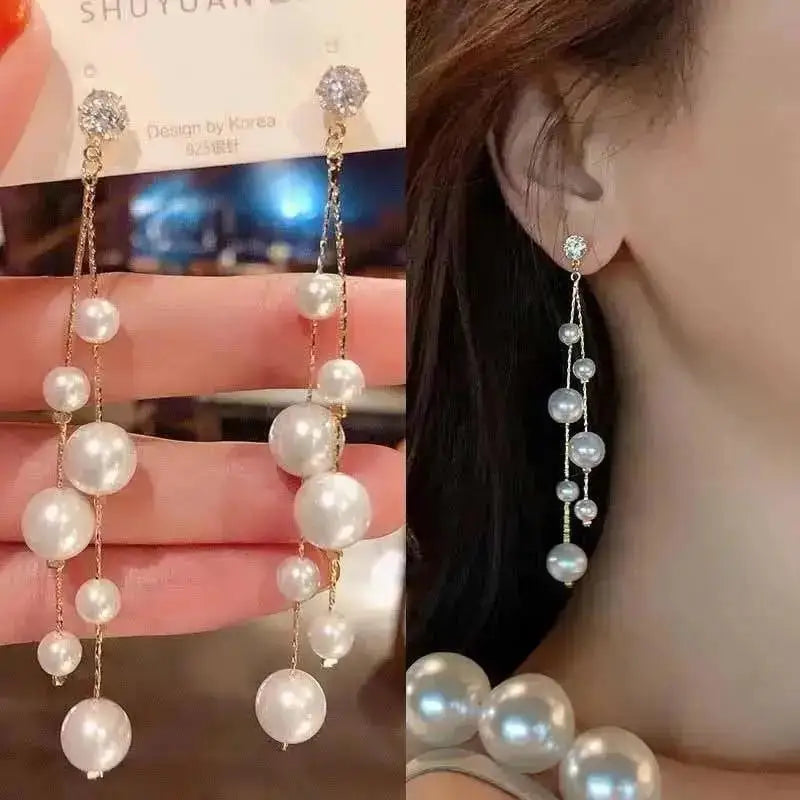 925 Silver Needle Korean Fashion Crystal Pearl Drop Earrings For Women Jewelry 2026 Trending New Luxury Zircon Women's Earrings