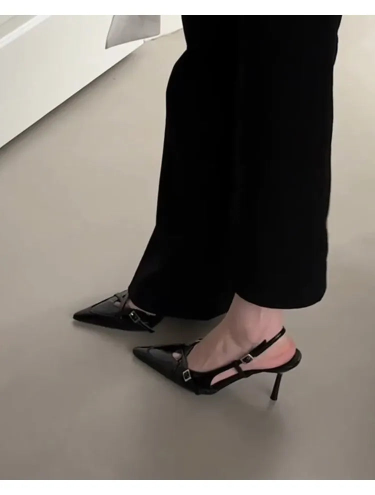 Luxury Summer Pointed Toe Women Sandals Concise Slingback Party Dress Mules Shoes Sexy High Heels Banquet Striptease Sandals