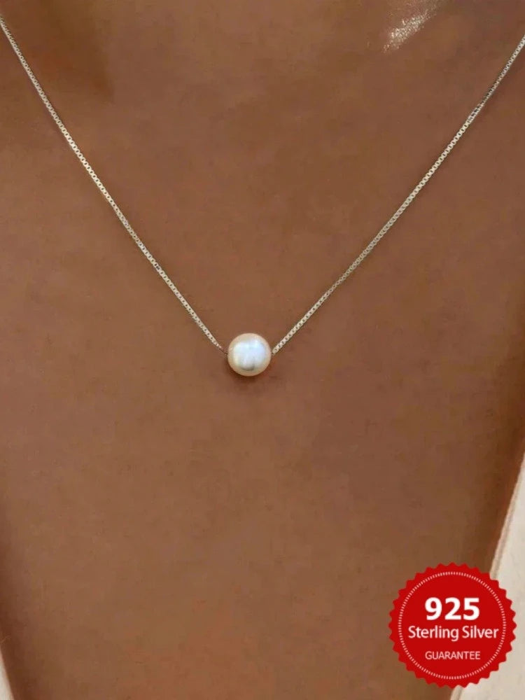 925 Sterling Silver Fashion Luxury White 6MM 8MM 10MM Mother of Pearl Pendant Necklace for Women Wedding Jewelry Accessories