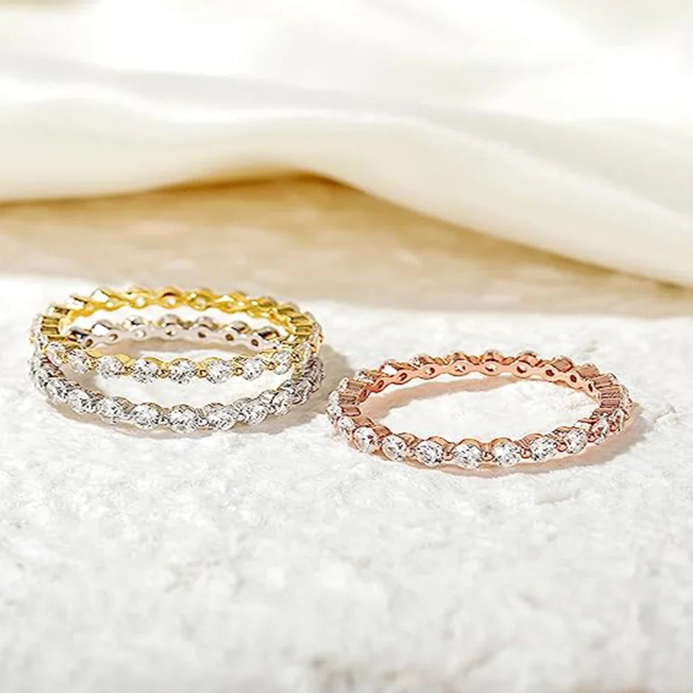 Trumium 100% 925 Sterling Silve Ring Simple Zircon Stackable Round CZ Finger Rings For Women Party Wedding  Fine Jewelry