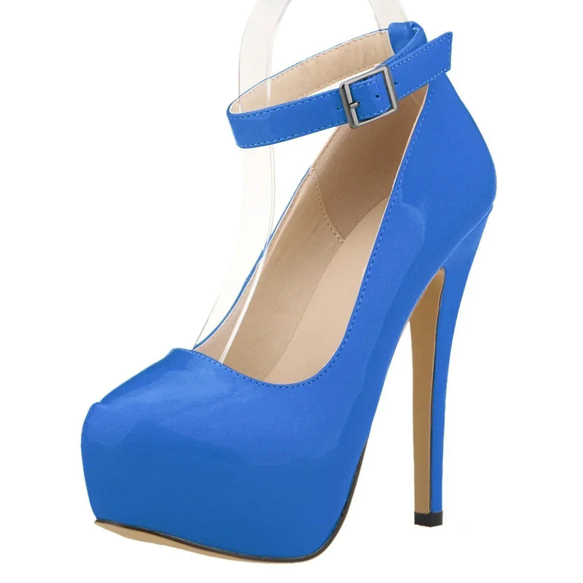 New Women Pumps 14cm Sexy Concise Buckle Supper High Heels Fashion Ankle Strap  Patent Leather Red Wedding Shoes Plus Size