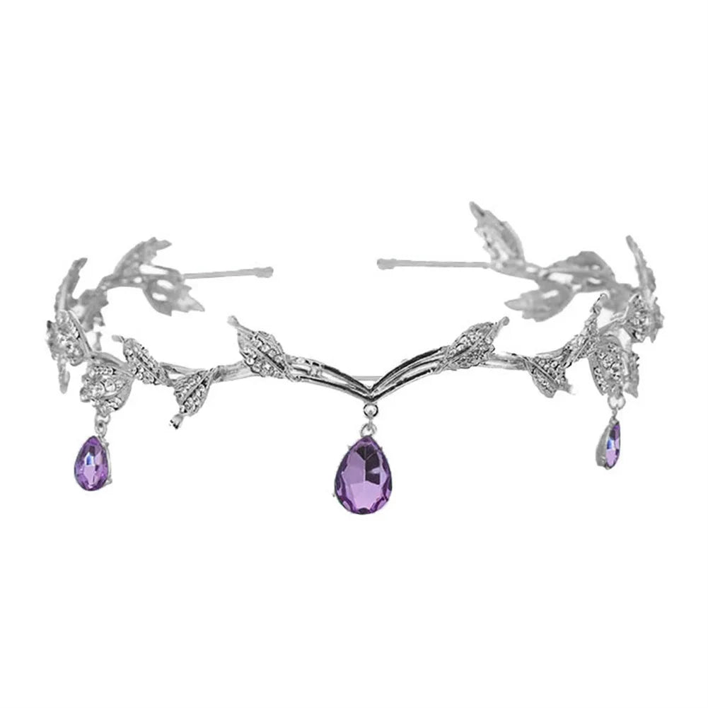Bridal Crystals Tiara Crown Leaf Alloy Bridal Crown for Women Princess Headband Retro Rhinestone Hair Accessories