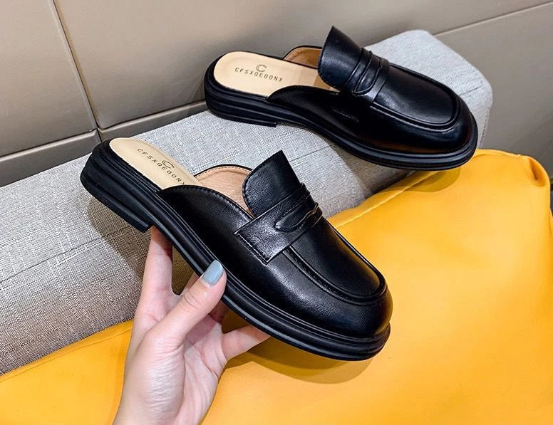 Leather Women's Slippers And Ladies Sandals Round Toe Mules Shoes Black Slides On Promotion Youthful Emo Sale Easy Wears Eva 39