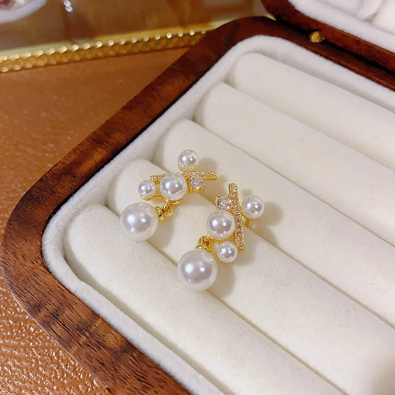925 Silver Needle Korean Fashion Crystal Pearl Drop Earrings For Women Jewelry 2026 Trending New Luxury Zircon Women's Earrings