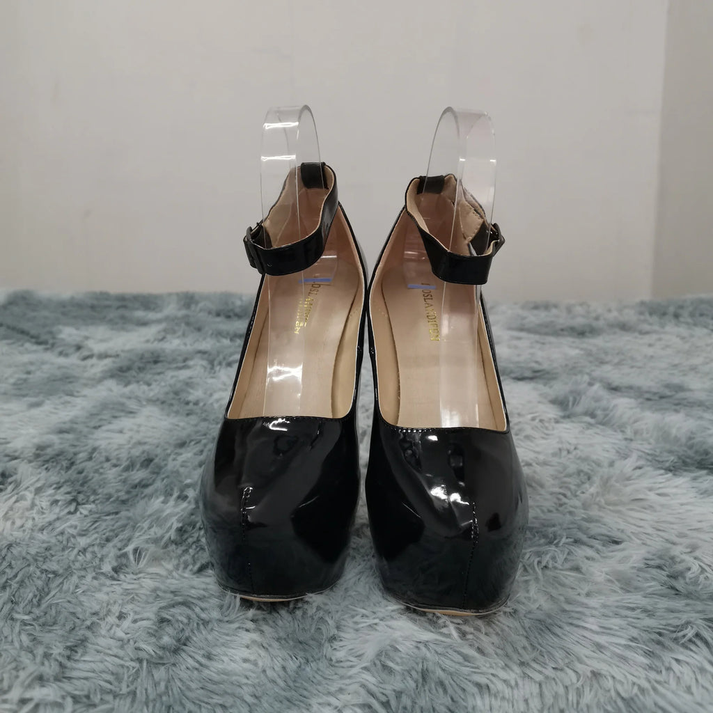 New Women Pumps 14cm Sexy Concise Buckle Supper High Heels Fashion Ankle Strap  Patent Leather Red Wedding Shoes Plus Size