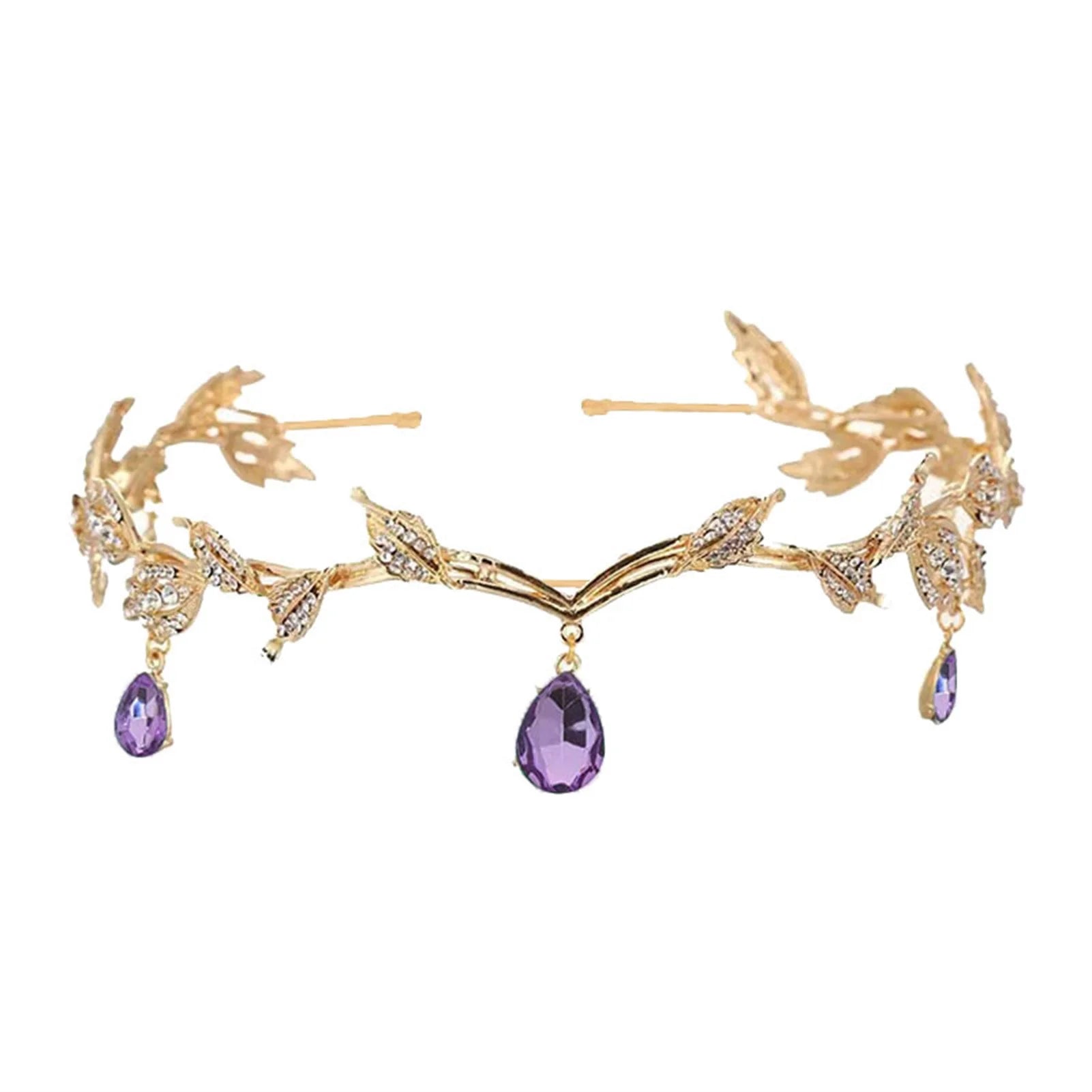 Bridal Crystals Tiara Crown Leaf Alloy Bridal Crown for Women Princess Headband Retro Rhinestone Hair Accessories