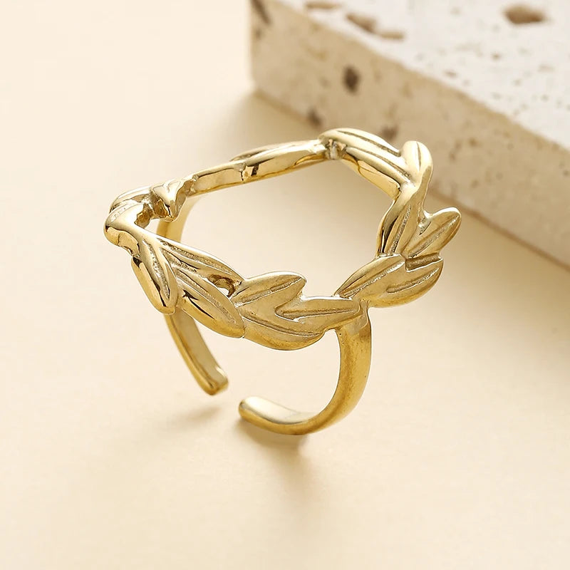 Geometric Zircon Rings For Women Gold Color Stainless Steel Flower Heart Hollow Multilayer Adjustable Open Rings Jewelry Gifts