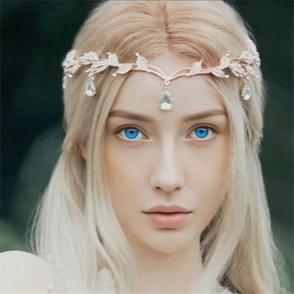 Bridal Crystals Tiara Crown Leaf Alloy Bridal Crown for Women Princess Headband Retro Rhinestone Hair Accessories