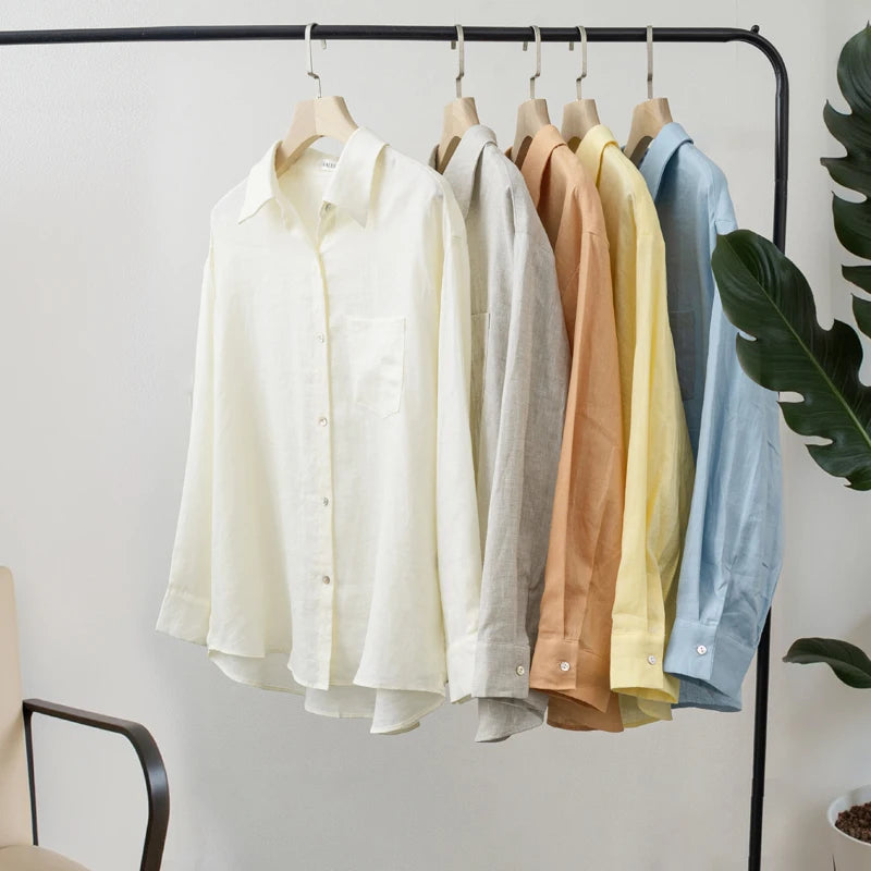 2025 Summer Autumn Long sleeve Linen oversized blouse Basic Shirt
