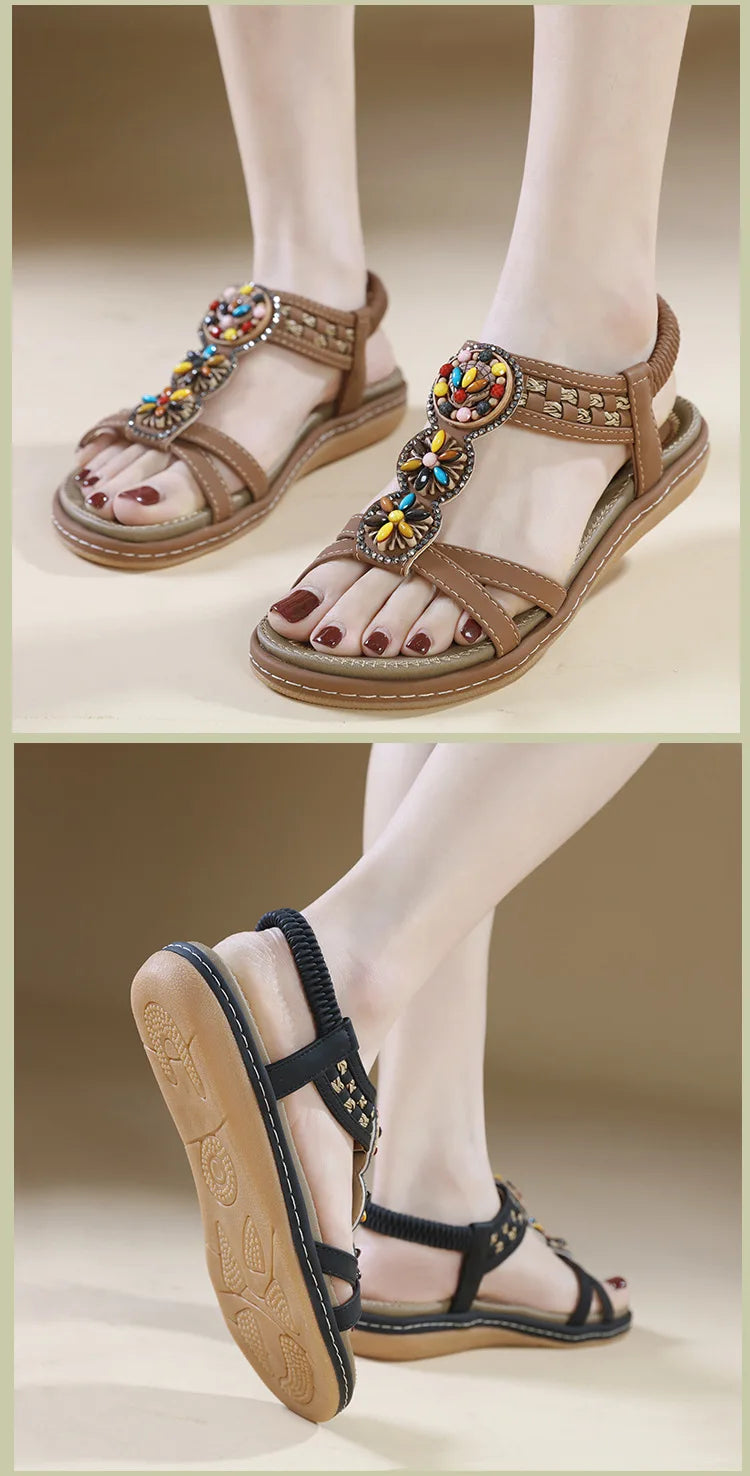 Women's New Summer Bohemian Style Non-slip Flat Sandals Woman Plus Size Soft Bottom Beach Sandals Lady Casual Shoes 36-42