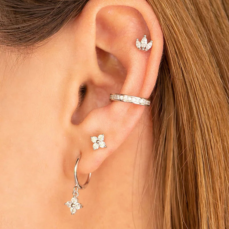 New Fashion Stainless Steel Flower Small Hoop Earrings Women Korean Crystal Zirconia Cartilage Earrings Piercing Jewelry
