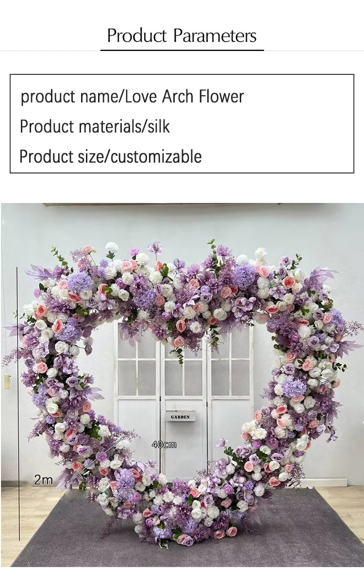 200CM Wholesale Artificial Silk Flower Red White Arched Heart Shaped Wedding Arched Rose Heart Shaped Arched Flower Background