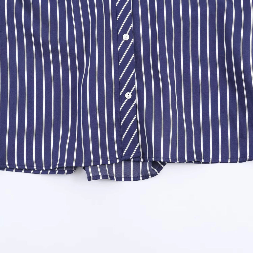 European and American style spring and summer new product women's clothing lapel bubble sleeve casual commuting striped shirt