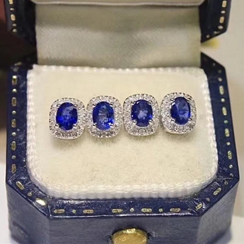 Huitan Noble Navy Blue Cubic Zirconia Stud Earring for Lady Fashion Versatile Ear Piercing Women Earrings Sparkling Jewelry Gift