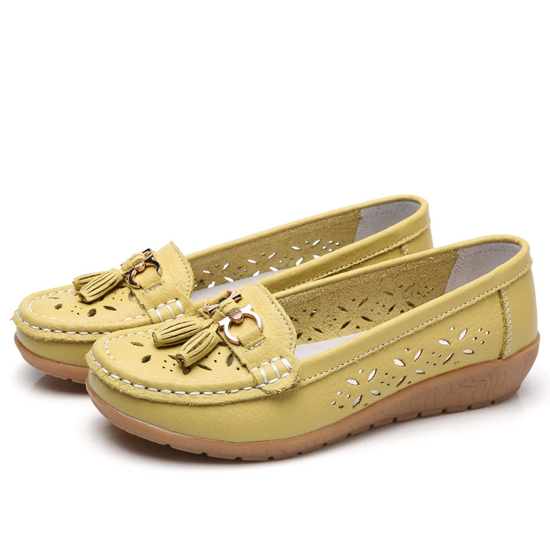 Women Wedge Flats Genuine Leather Slip On Loafers Moccasins Casual Shoes Luxury Brand Designs Big Size 41 42 43
