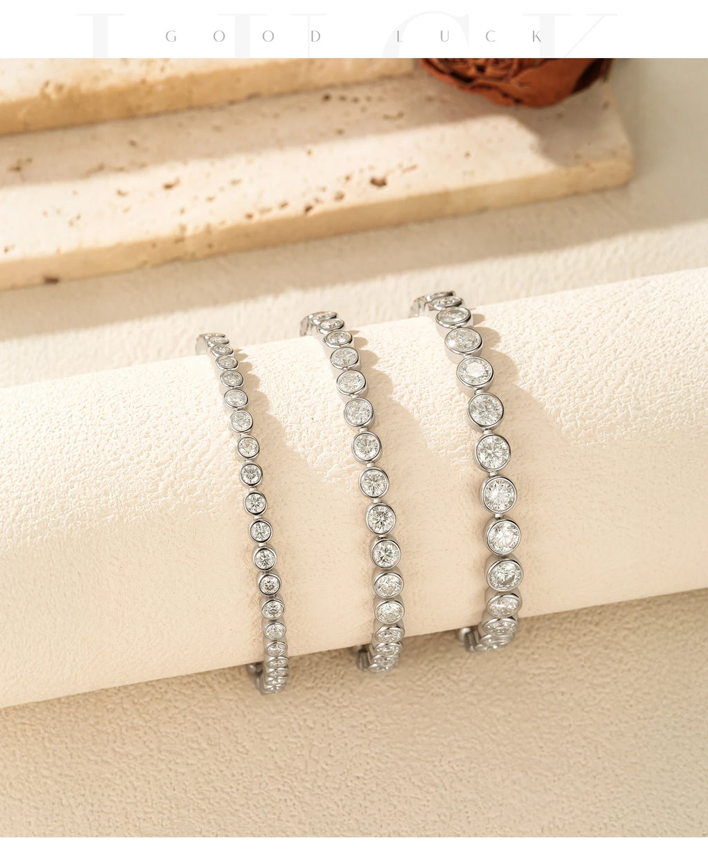 MODIAN D VVS1 Round Moissanite Tennis Bracelet 3mm/4mm/5mm 925 Sterling Silver Tennis Stackable Bracelets for Women Men Jewelry