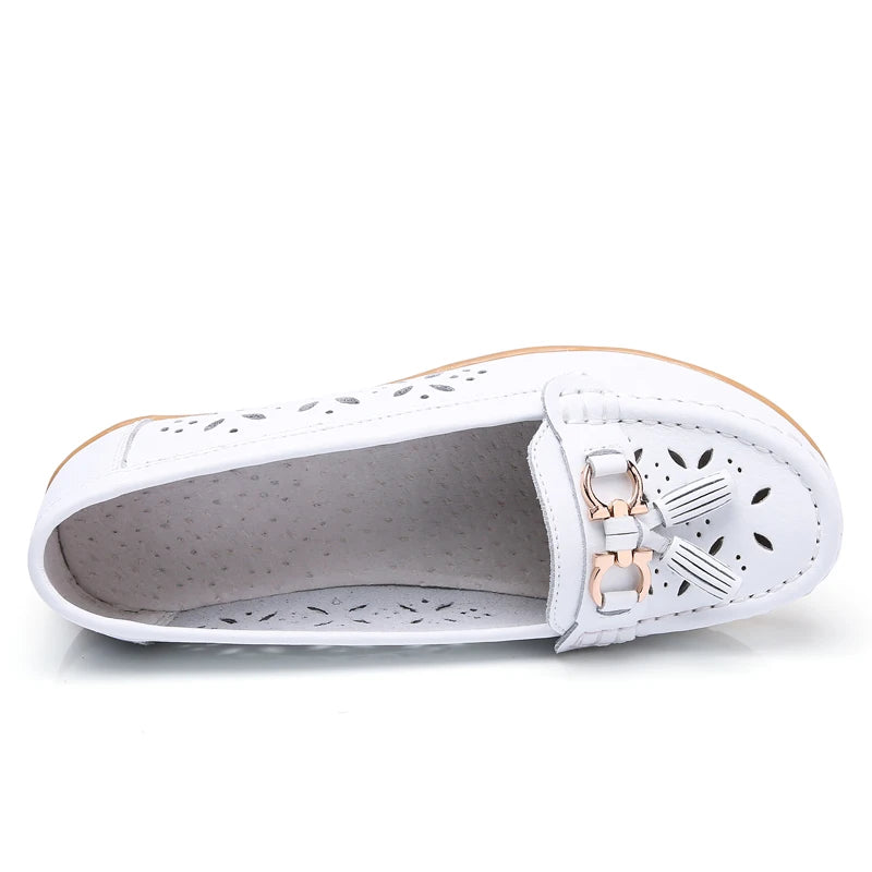 Women Wedge Flats Genuine Leather Slip On Loafers Moccasins Casual Shoes Luxury Brand Designs Big Size 41 42 43
