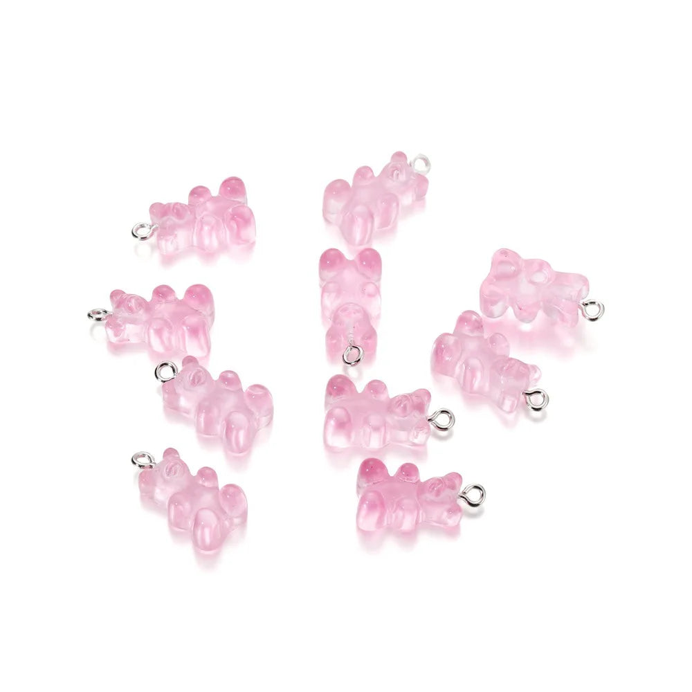 20Pcs 6 Color Colorful Bear Charms Resin Cabochons Glitter Gummy Candy Necklace Keychain Pendant DIY Making Accessories New