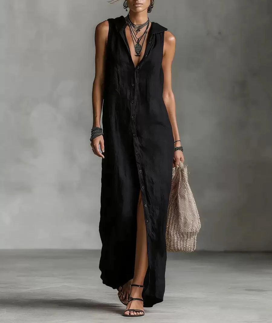 Women Dresses 2026 New summer solid color button open stitch sleeveless long dresses women's clothing vestidoes