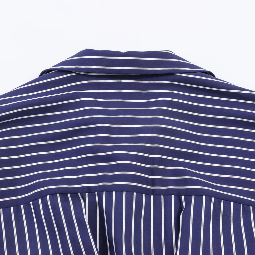 European and American style spring and summer new product women's clothing lapel bubble sleeve casual commuting striped shirt
