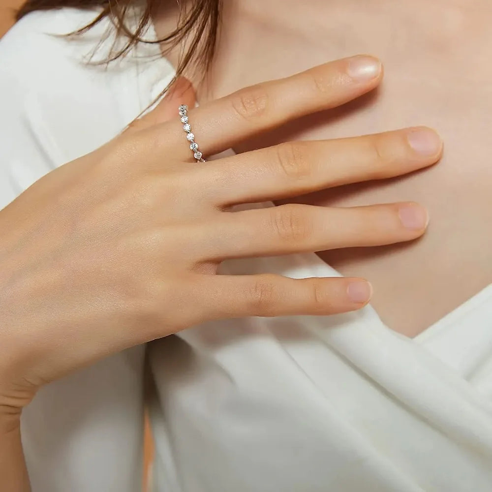 Trumium 100% 925 Sterling Silve Ring Simple Zircon Stackable Round CZ Finger Rings For Women Party Wedding  Fine Jewelry