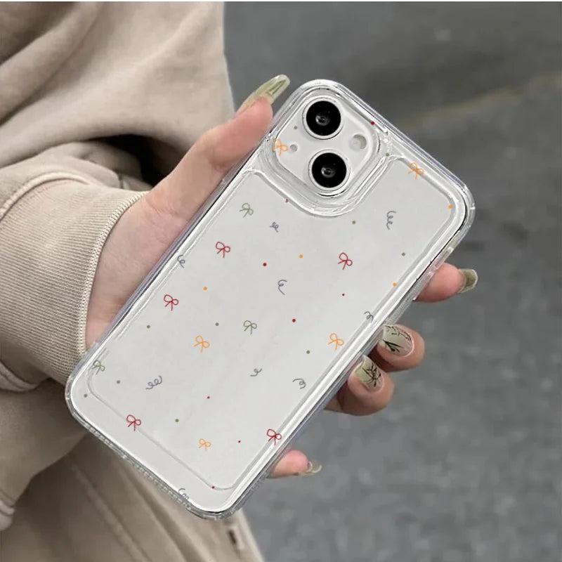 Of Color Geometry Bowknot Transparent Phone Case For iPhone 16 15 14 13 12 11 Pro Max XR XS MAX 7 8 PLUS MINI Y2K Silicone Cover