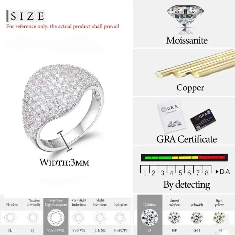 TUHE Classic Women Ring VVS1 D Color Moissanite Ring For Men Hip Hop Jewelry With Gra Certificate Pass Diamond Tester