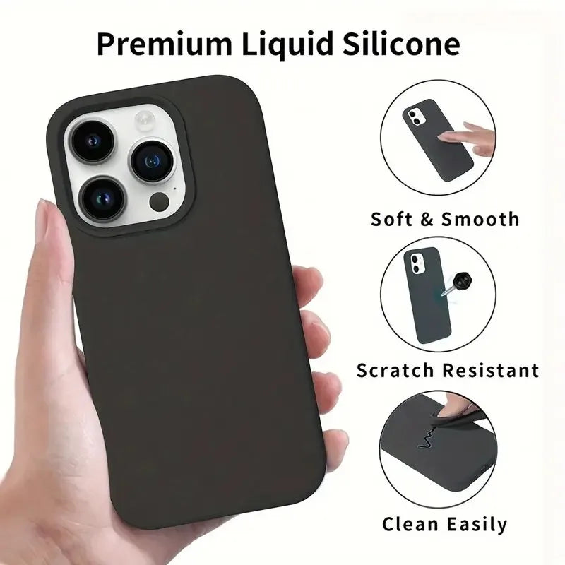 Luxury Solid Color Liquid Silicone Soft Phone Case For iPhone 16 Pro Max 11 13 12 14 15 Pro Max Shockproof Protection Back Cover