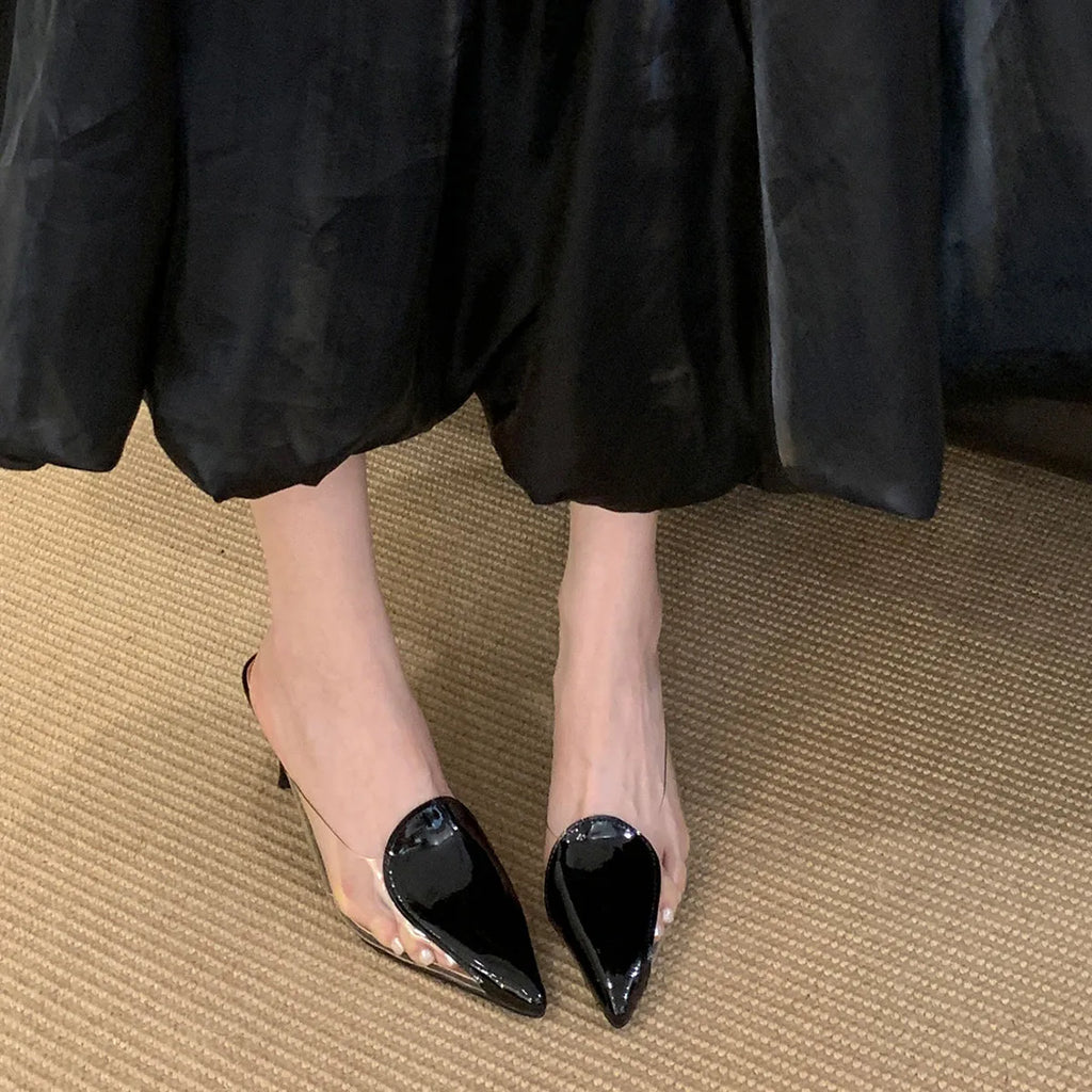 Heart Shaped Women Pumps Elegant Pointed toe Transparent PVC Slingbacks Stiletto High heels Party Shoes