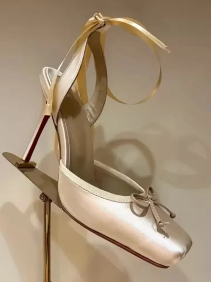 Luxury Design Woman Sandals 2026 Summer High Quality Square Satin High-heeled Female Shoes With Ankle Straps Wedding Flip Flops