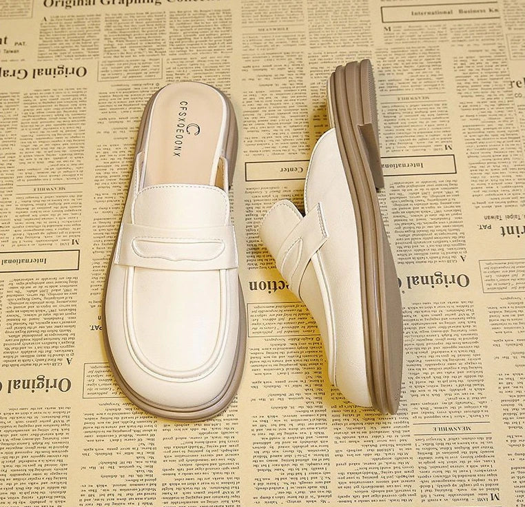 Leather Women's Slippers And Ladies Sandals Round Toe Mules Shoes Black Slides On Promotion Youthful Emo Sale Easy Wears Eva 39