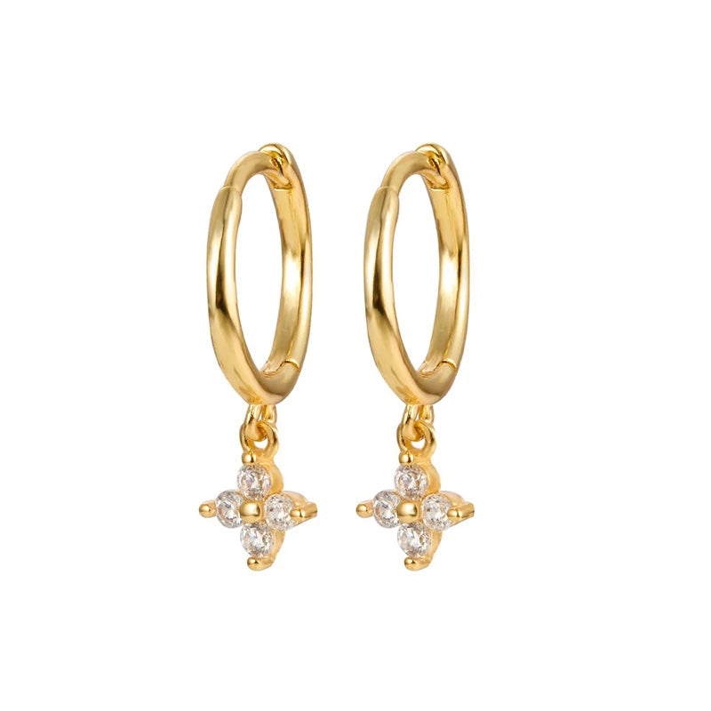 New Fashion Stainless Steel Flower Small Hoop Earrings Women Korean Crystal Zirconia Cartilage Earrings Piercing Jewelry