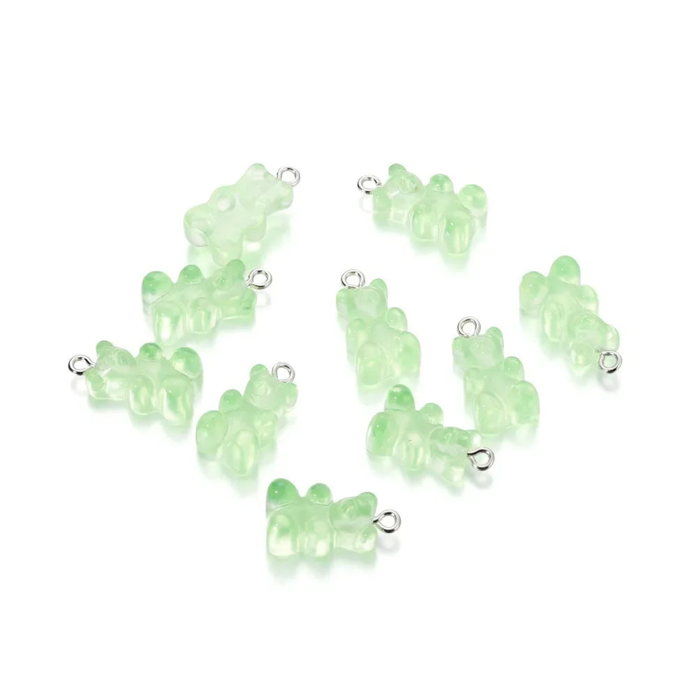 20Pcs 6 Color Colorful Bear Charms Resin Cabochons Glitter Gummy Candy Necklace Keychain Pendant DIY Making Accessories New