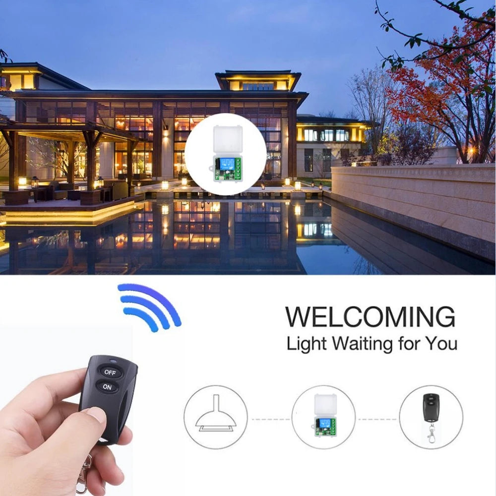 433Mhz Smart Switch Universal Gate Remote DC 12V 10A Relay Receiver Module RF Transmitter DIY for Garage Door LED Lighting
